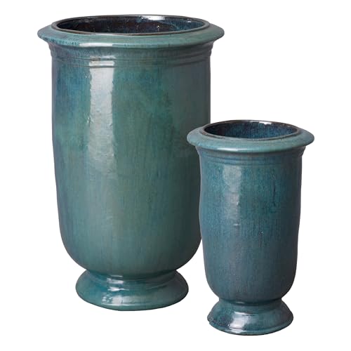 Emissary Turquoise Stoneware Round Planters Set of 2 20.5in L x 31.5in H