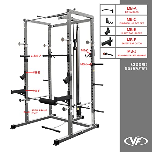 Valor Fitness Power Squat Rack with Lat Pull Attachment and Pull Up Bar Station Black