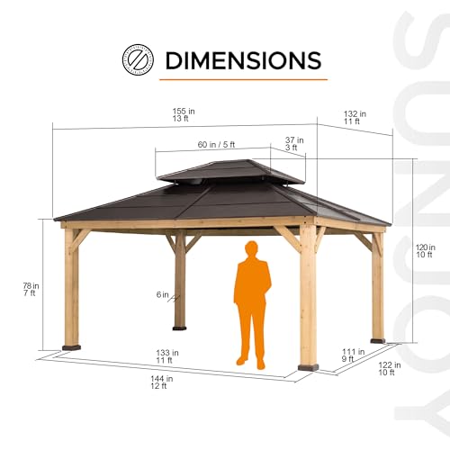Sunjoy Hardtop Gazebo 11' x 13' Cedar Frame with Brown Steel Roof