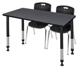 Regency Kee Height Adjustable Classroom Table Set with Two 18" Andy Chairs Grey/Black