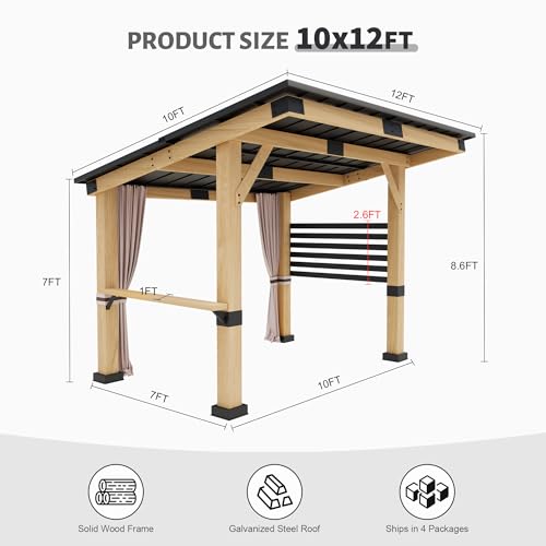 Yardsight Hardtop Cedar Gazebo 10' x 12' with Curtains A08-10 x 12''