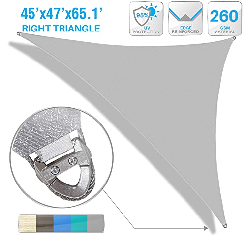 Patio Triangle Super Ring Sun Shade Sail Light Gray 45' x 47' x 65.1'