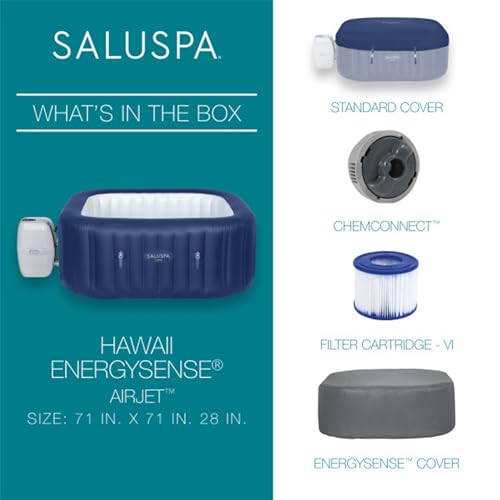 Bestway SaluSpa Hawaii AirJet Inflatable Hot Tub 6 Person with 140 Jets, Blue & Gray