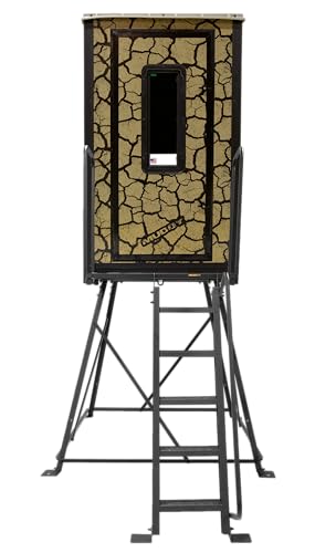 MUDDY Striker Box Blind with Elite 5 Tower, Steel Wall Construction, Cracked Mud Camo Multi
