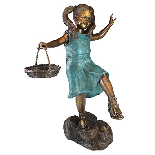 Design Toscano Brittany with a Basket Little Girl Cast Bronze Garden Statue Two Tone Bronze & Verdigris