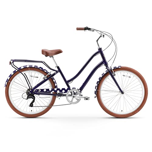 sixthreezero A/O Frida Limited 7-Speed Step-Through Touring Hybrid Bicycle Navy & White Spots