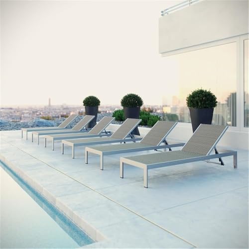Pemberly Row Modern Aluminum Patio Chaise Lounge Set of 6 Grey