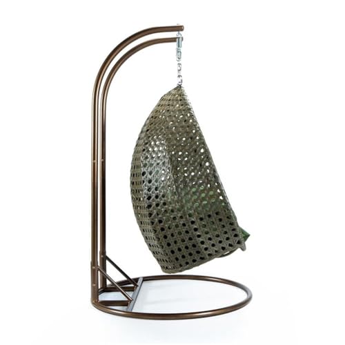 LeisureMod 2 Person Wicker Egg Chair Indoor Outdoor Lounge Dark Green