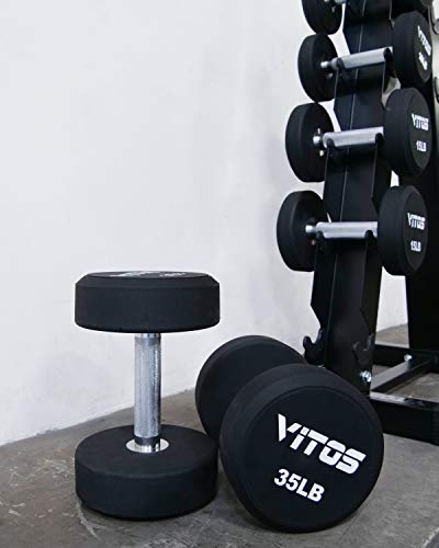 Vitos Fitness TPU Urethane Commercial Dumbbells Hardened Chrome Handle 105 LB Pair White