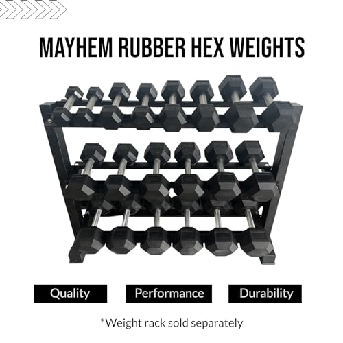 Mayhem Strength Rubber Hex Dumbbells 210lb Set Black