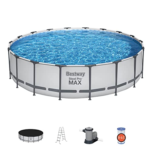 Bestway Steel Pro MAX 18' x 48" Round Metal Frame Above Ground Pool Set with Filter Pump, Ladder, and Cover