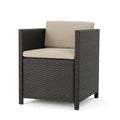 Benzara Outdoor Dining Chair Set of 2 Modern Iron Dark Brown Wicker Brown Beige