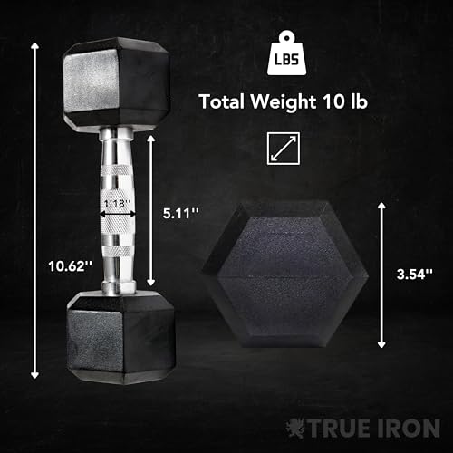 TRUE IRON Rubber Hex Dumbbells Sets - Premium Quality Dumbbell Weights - Solid-Steel Handle - Strength Training Equipment - Multiple Choices Available