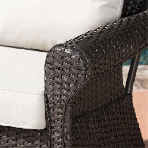 Noble House Amaya Outdoor Dark Brown Wicker Swivel Rocking Chair Set with Beige Cushions (Set of 2)