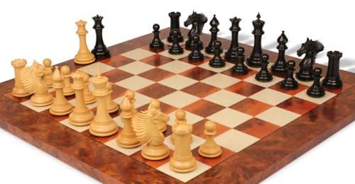 The Chess Store Copenhagen Staunton Chess Set Ebony & Boxwood with Elm Burl & Erable Board 4.5" King