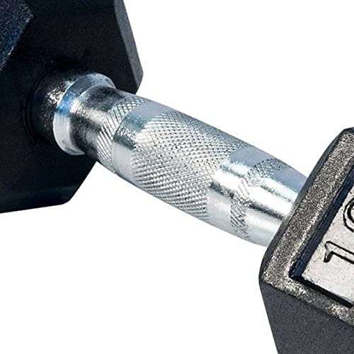 French Fitness Rubber Coated Hex Dumbbell Set 55-75 lbs Black