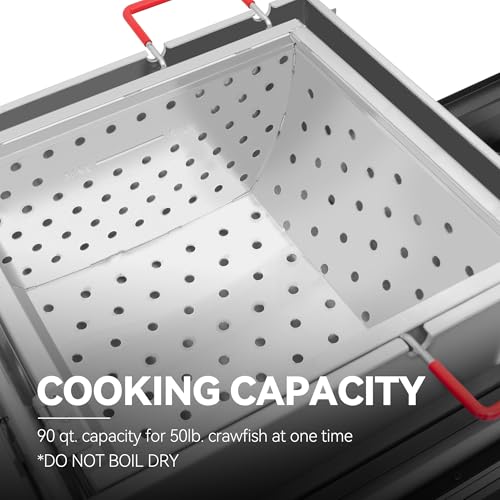 Creole Feast 90 Qt Crawfish Boiler Combo 2-Burner Propane Gas Cooker with Stainless Steel Paddle Silver & Black