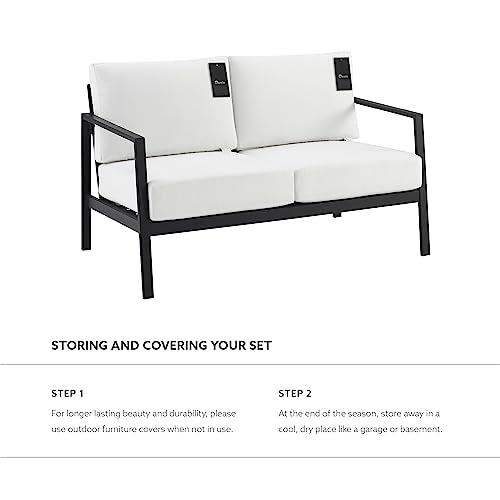 Linon Greyton Aluminum Frame Outdoor Loveseat with Removable Cushions Black & White