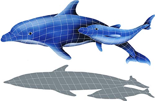 Artistry in Mosaics Dolphin Pair Ceramic Swimming Pool Mosaic 37" x 57" Blue