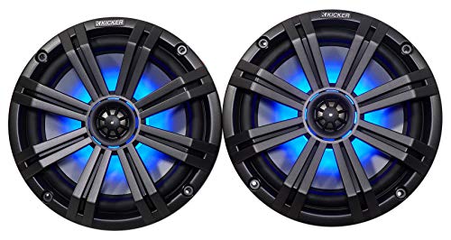 KICKER 45KM84L 8" 600 Watt Marine Waterproof Speakers with LEDs and Rockville Dual 7.7" Aluminum Enclosure White