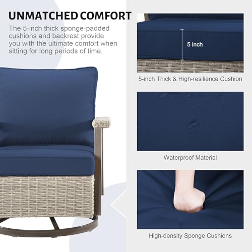 Yokayoay Wicker Patio Chairs Set of 4 Swivel Rocking with Thickened Cushions Grey/Blue