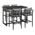 Armen Living Orlando Outdoor Patio 5-Piece Aluminum Bar Set Black