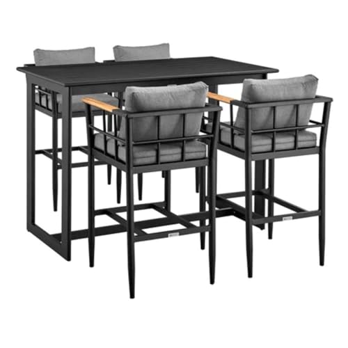 Armen Living Orlando Outdoor Patio 5-Piece Aluminum Bar Set Black