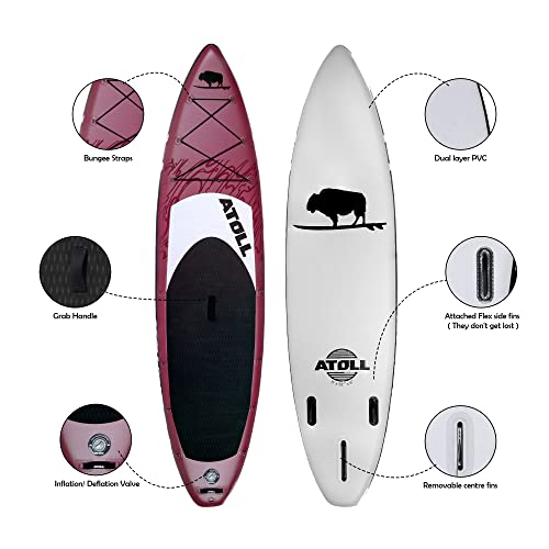 Atoll Inflatable Paddle Board with Premium SUP Accessories - 11ft Burgundy
