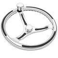Schmitt & Ongaro Marine 740 Primus Wheel 13.5" Stainless Steel w/Knob Finger Grips & Black Inserts
