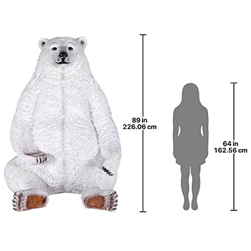 Design Toscano Oversized Sitting Pretty Polar Bear Statue with Paw Seat White