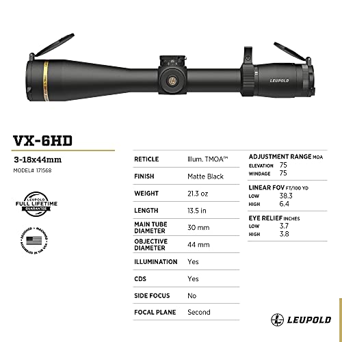 Leupold VX-6HD 3-18x44 CDS-ZL2 Side Focus Illuminated TMOA Reticle Riflescope Matte