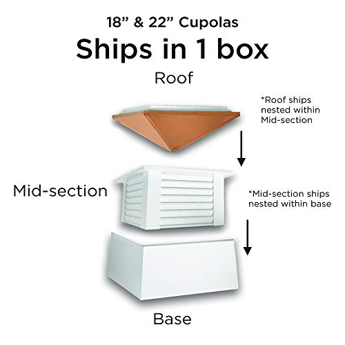 Good Directions 30" Square Coventry Vinyl Cupola with Black Aluminum Roof and Copper Bantam Red Rooster Weathervane White/Black/Red