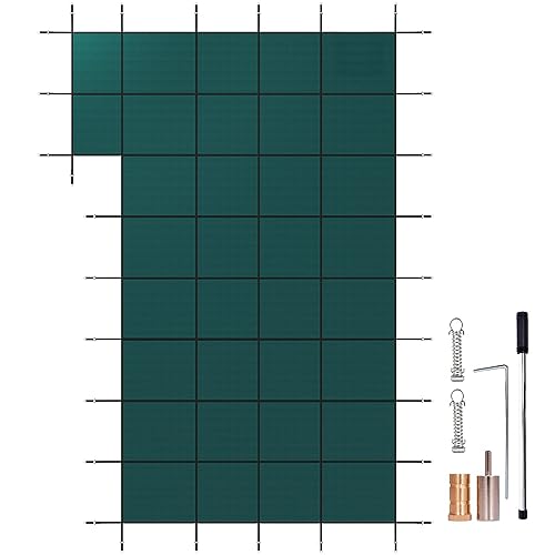 WACTO Rectangular Winter Pool Cover with Right Step, Triple Stitched Mesh, Fits 20x40 ft - Green