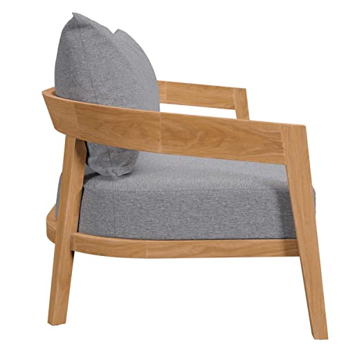 Modway Brisbane Modern Teak Wood Fabric Patio Loveseat Natural Gray
