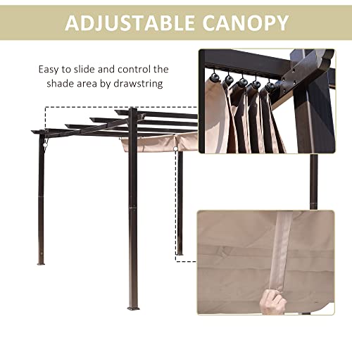 Outsunny 10' x 13' Aluminum Patio Pergola with Retractable Canopy Charcoal Gray