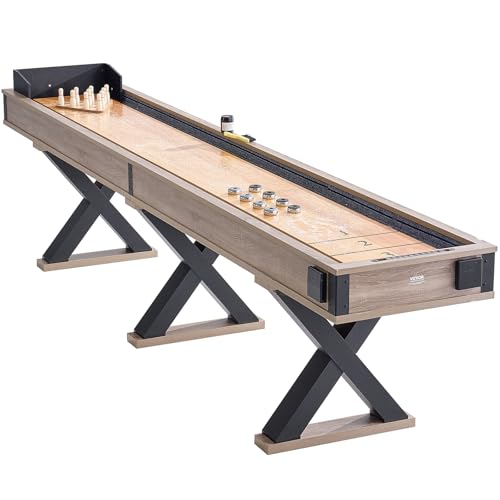 VEVOR Shuffleboard Table 11.5 ft 2-in-1 Combo Game Set Black + Brown