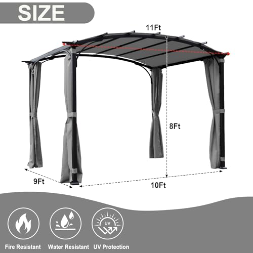 ANTSKU 9'x11' Outdoor Pergola with Arched Roof and Waterproof Canopy Cover Gray