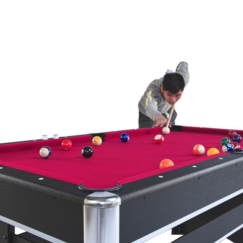 Yoptote 6ft Mid-Size Pool Table with Table Tennis Top and Accessories Black+Red