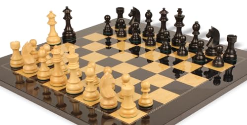 The Chess Store German Knight Staunton Chess Set Ebonized & Boxwood with Black & Ash Burl Board 3.75" King