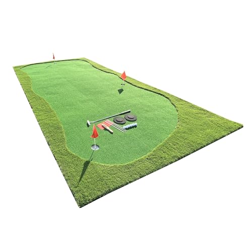FixtureDisplays Golf Putting Green Mat Set Artificial Turf with Golf Balls and Putter 20 X 10