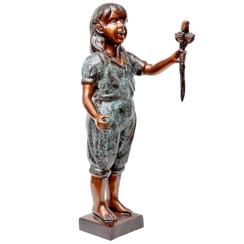 Design Toscano Olivia's Roses Flower Girl Cast Bronze Garden Statue Two Tone Bronze and Verdigris