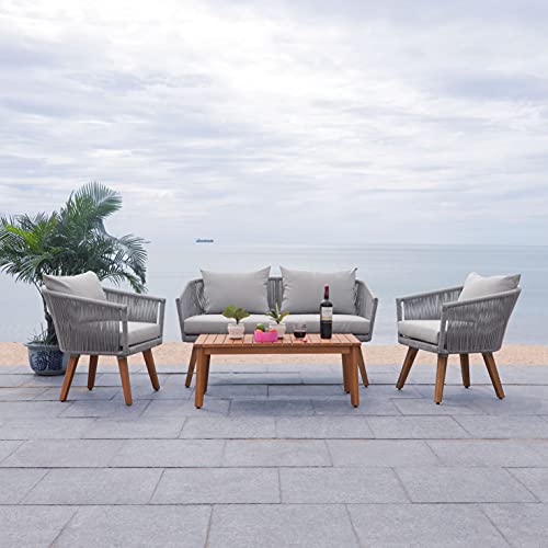 Safavieh Outdoor Velso Rope 4-Piece Patio Set with Cushions Grey/Grey