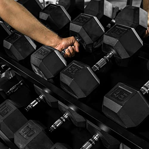 WF Athletic Supply Rubber Coated Solid Steel Cast-Iron Dumbbells 110 LB Pair Yellow