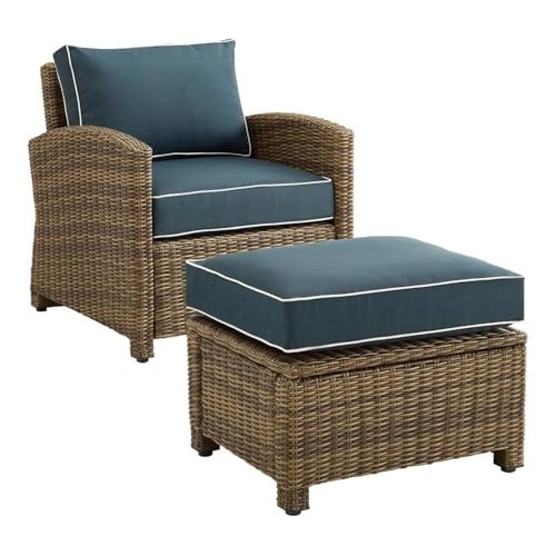 Afuera Living 2-Piece Wicker/Rattan Armchair & Ottoman Navy/Brown