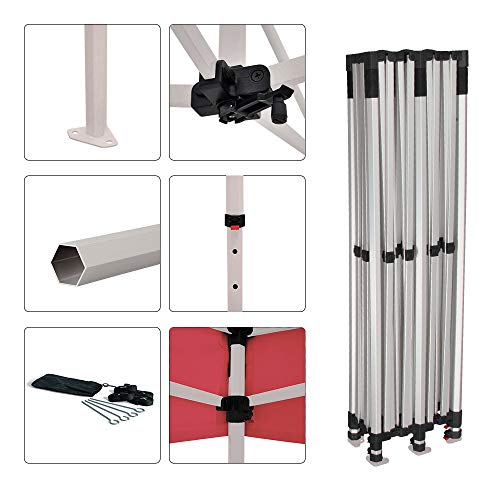 Vispronet 10x20 Instant Canopy Tent with Side Walls – Commercial Grade Steel Frame, Water-Resistant Top, Bonus Bag & Stake Kit Red