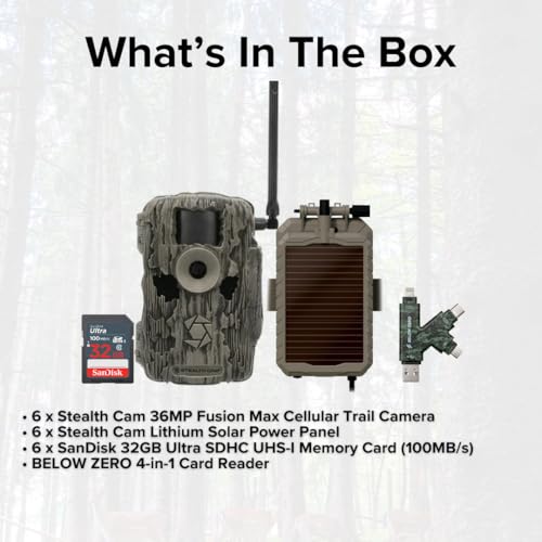 Stealth Cam 36MP Fusion Max Cellular Trail Camera Bundle with Solar Power, Memory Cards, and Reader