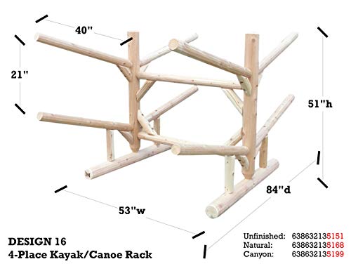 Log Kayak Rack 4 Place Unfinished