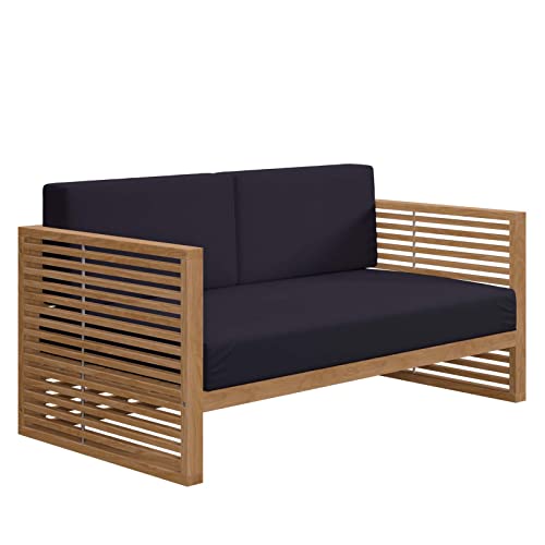 Modway Carlsbad Teak Wood Outdoor Patio Loveseat Natural Navy