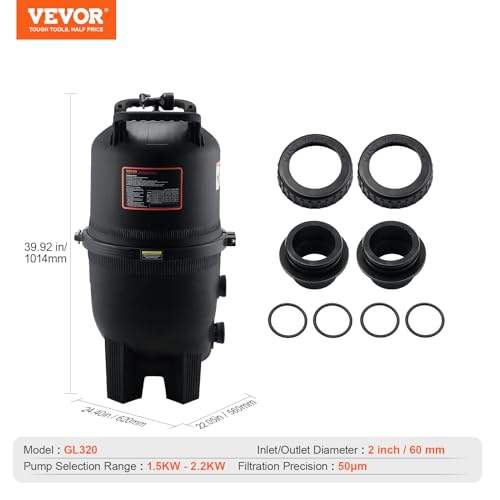 VEVOR PRO Cartridge Pool Filter Tank 320-325 Sq.Ft Upgraded Version with 4 Filters