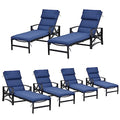 LOKATSE HOME Patio Chaise Lounge Chairs Set of 6 Adjustable with Cushions Blue